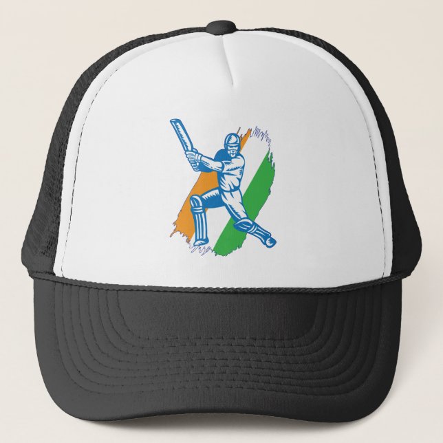 India Indian Cricket Player Batsman Design Trucker Hat (Front)