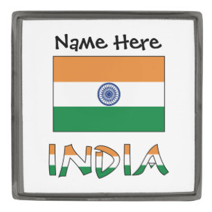 India Indian Flag Personalized Name Gunmetal Finish Lapel Pin