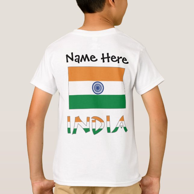 India Indian Flag Personalized Name  T-Shirt (Back)