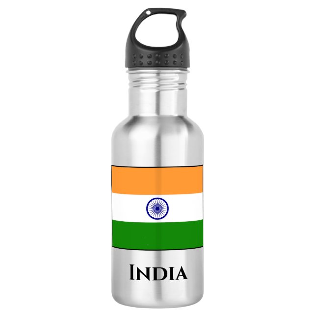 India (Indian) Flag Stainless Steel Water Bottle (Front)