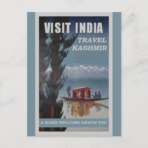 India Kashmir Vintage Travel Poster Postcard