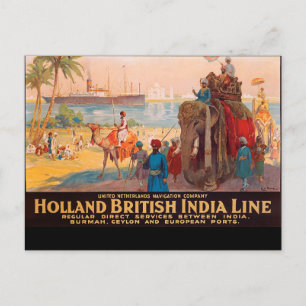 India line, landlord on elephant by the water postcard