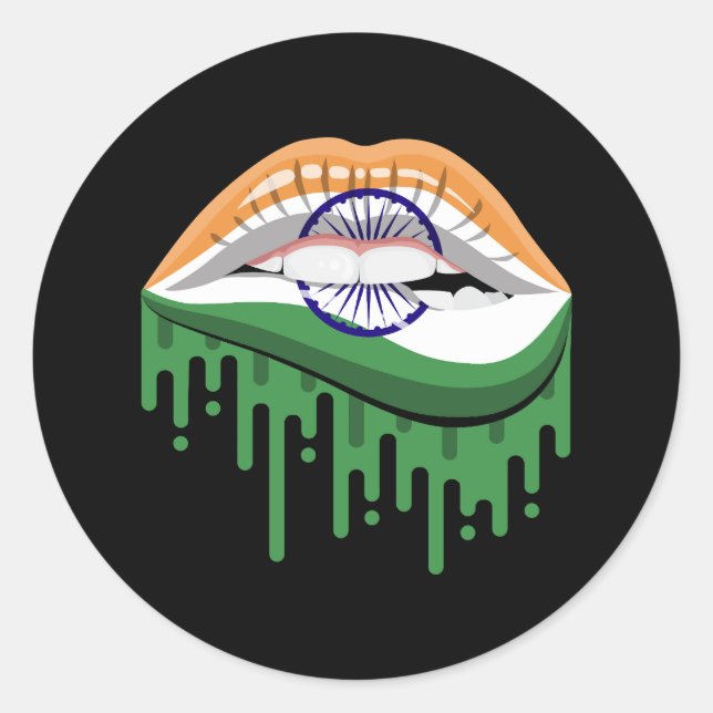 India lips pride root flag classic round sticker (Front)