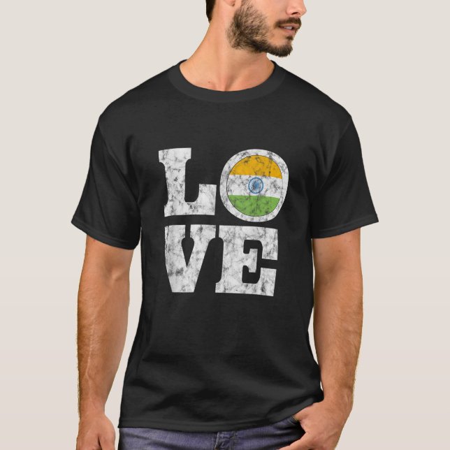 India Love T Shirt Proud Indian Flag Distressed Te (Front)