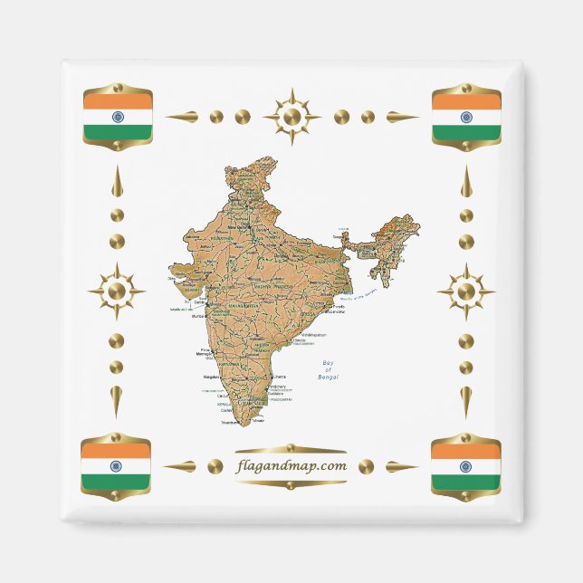 India Map + Flags Magnet (Front)