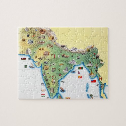 India map with illustrations showing jigsaw puzzle