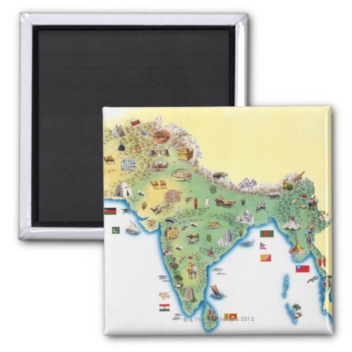 India map with illustrations showing magnet