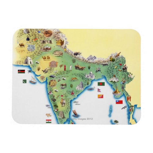 India map with illustrations showing magnet