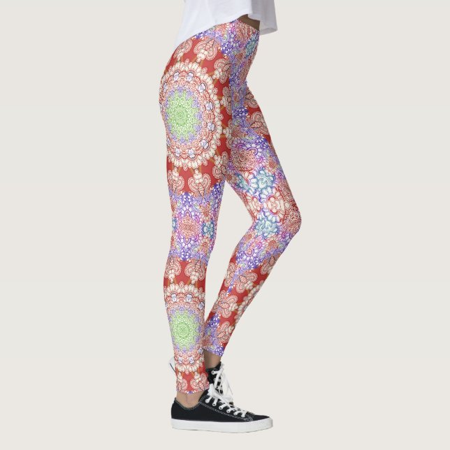 India Mehndi Style Mandala - red blue Leggings (Right)