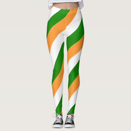 India National Flag Colors Diagonal Striped Leggings