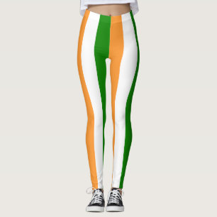 India National Flag Colors Vertical Striped Leggings