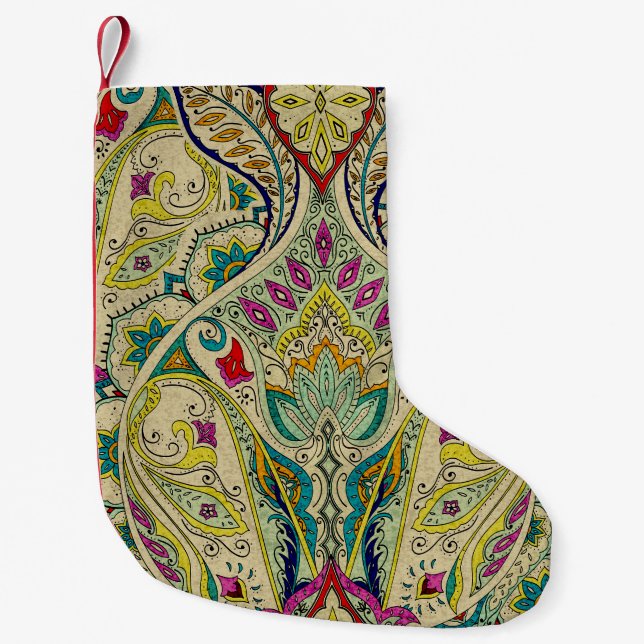India paisley pattern, bohemian border. small christmas stocking (Front)