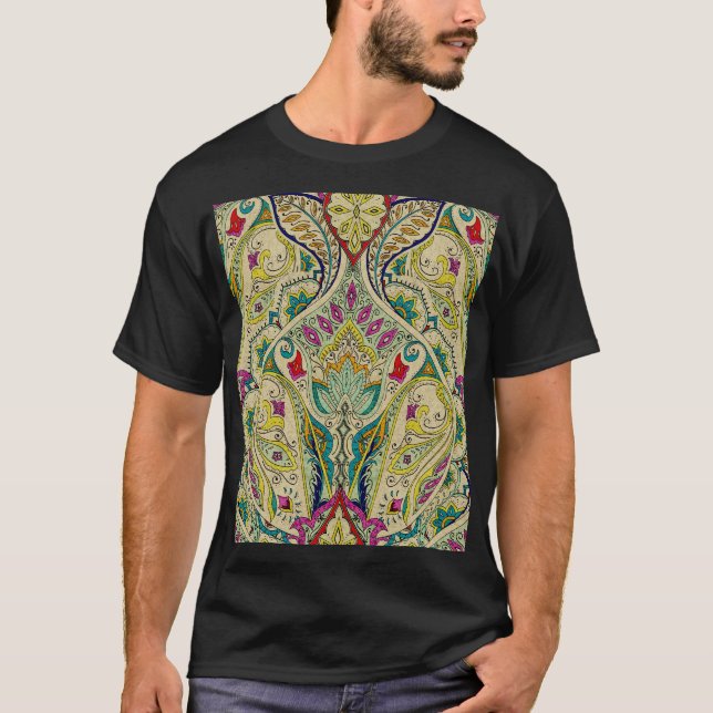 India paisley pattern, bohemian border. T-Shirt (Front)