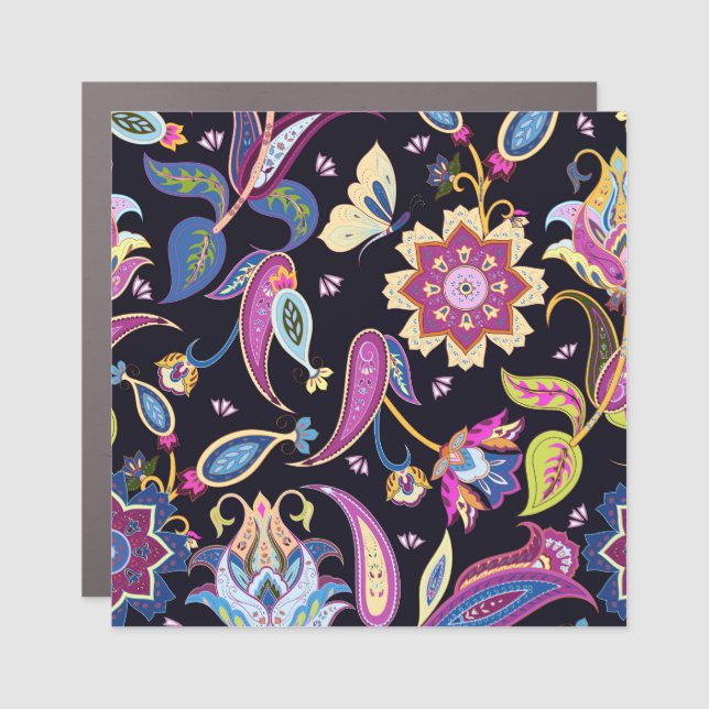 India Paisley Seamless Floral Ornament Car Magnet (Front)