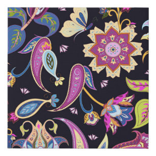India Paisley Seamless Floral Ornament Faux Canvas Print