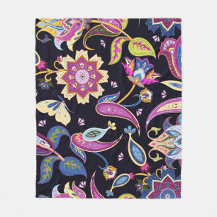 India Paisley Seamless Floral Ornament Fleece Blanket