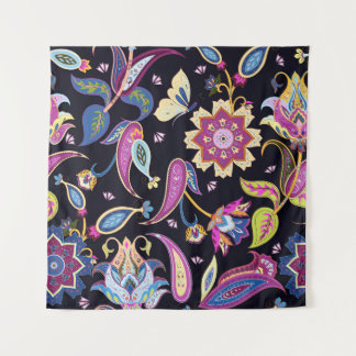 India Paisley Seamless Floral Ornament Tapestry