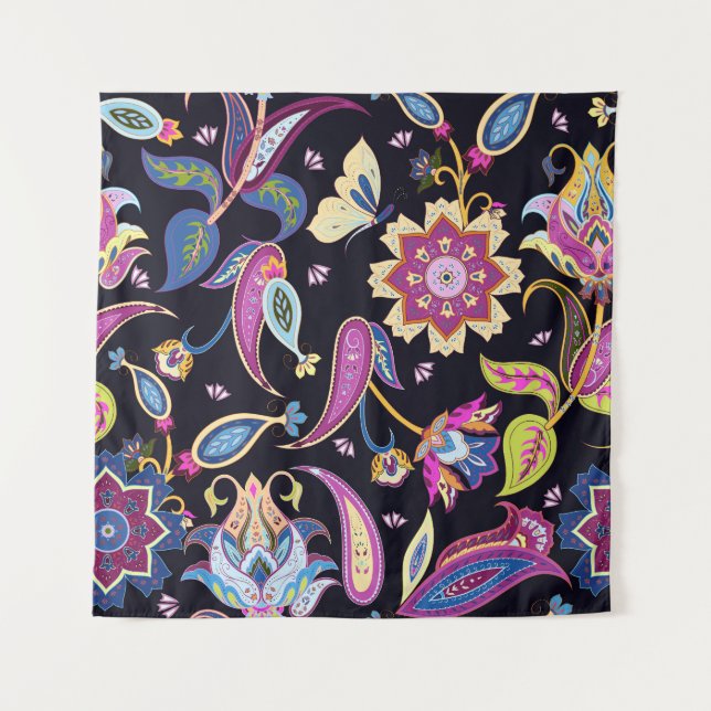India Paisley Seamless Floral Ornament Tapestry (Front)