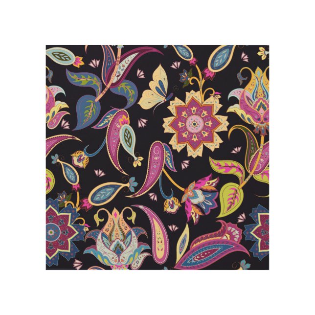 India Paisley Seamless Floral Ornament Wood Wall Art (Front)