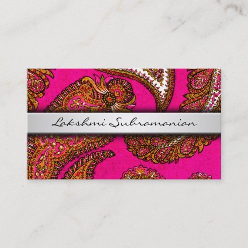 India Pink Paisley Business Cards