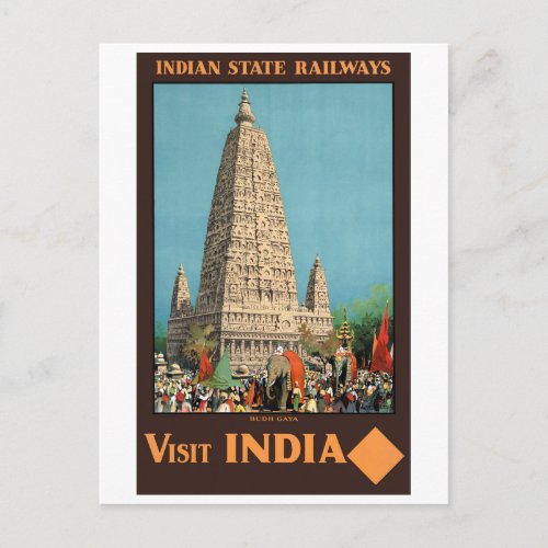 India Railways Vintage Travel Poster Restored Postcard