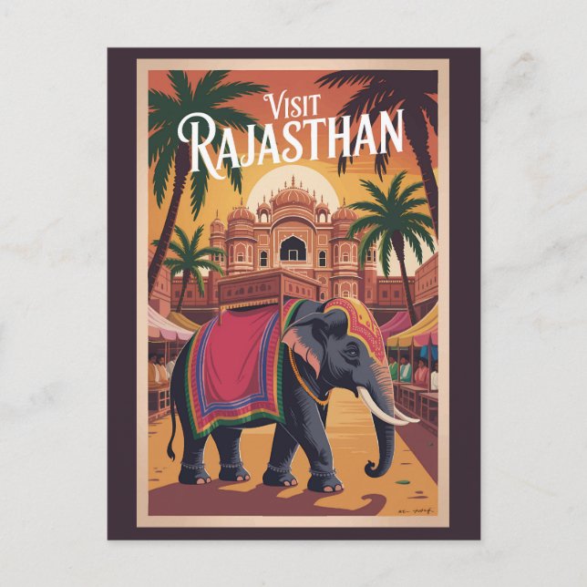 India Rajasthan Illustration Travel Art Vintage Postcard (Front)