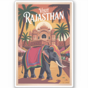 India Rajasthan Illustration Travel Art Vintage Sticker