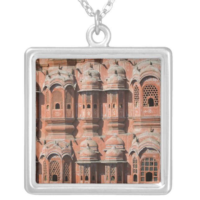 INDIA, Rajasthan, Jaipur: Hawa Mahal (Palace of Silver Plated Necklace (Front)