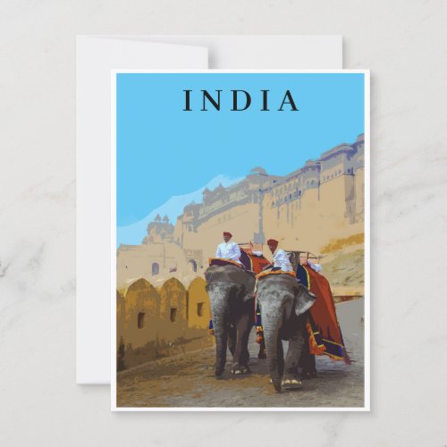 India Retro Style Elephants Travel Postcard