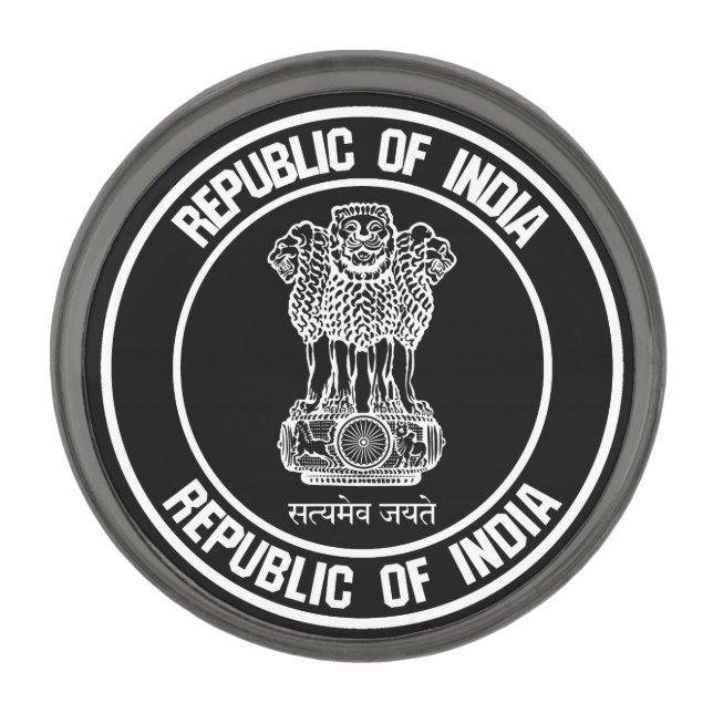 India Round Emblem Gunmetal Finish Lapel Pin (Front)