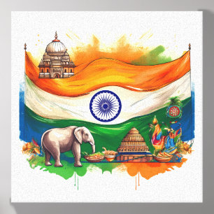 India’s Cultural Heritage and Flag Art Canvas Photo Tile