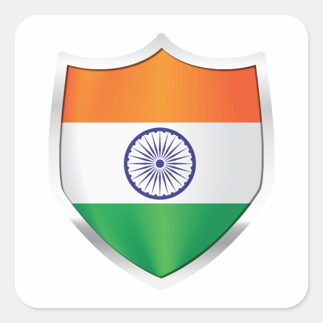 India Silver Shield Flag Square Sticker (Front)