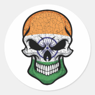 India Smiling Skull Flag  Classic Round Sticker