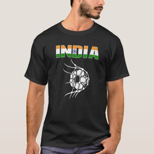India Soccer Ball In Net Goal  Support Indian Foot T_Shirt