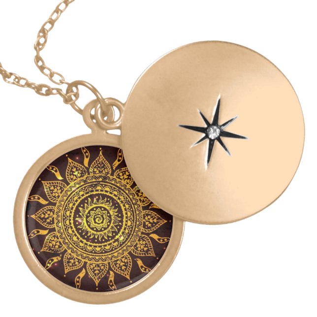 India Solar Motif Sun God Locket Necklace (Front)