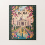 India Taj Mahal Illustration Travel Art Vintage Jigsaw Puzzle<br><div class="desc">India retro vector travel design. From the Taj Mahal to the Himalayas,  bustling cities to tranquil villages,  India offers an unforgettable journey for every kind of traveler.</div>