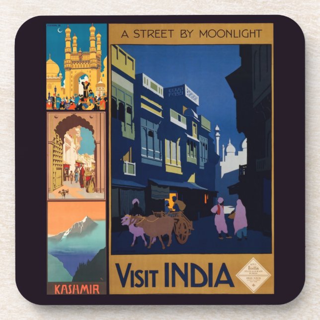 India Travel Poster collage coasters (Front)