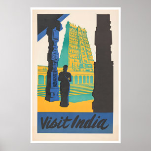 India Travel Poster Indian Art Hindu Temples Print