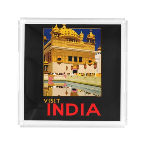 India travel poster indian vintage art acrylic tray