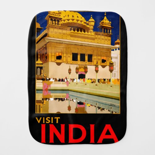 India travel poster indian vintage art baby burp cloth