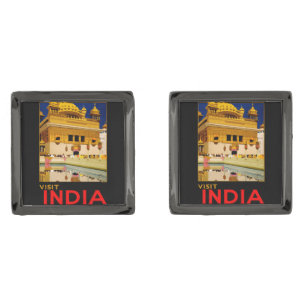 India travel poster indian vintage art cufflinks