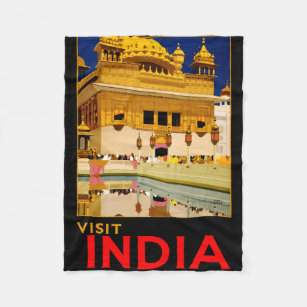 India travel poster indian vintage art fleece blanket