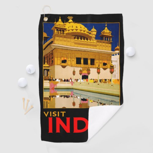 India travel poster indian vintage art golf towel