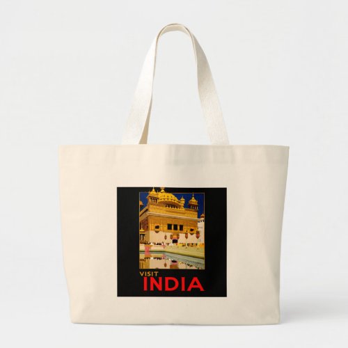 India travel poster indian vintage art large tote bag