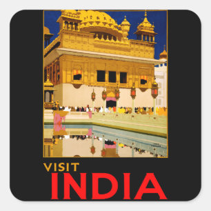 India travel poster indian vintage art square sticker