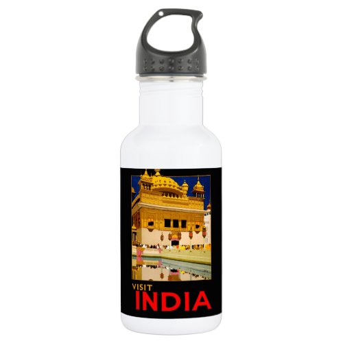 India travel poster indian vintage art stainless steel water bottle