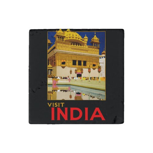 India travel poster indian vintage art stone magnet