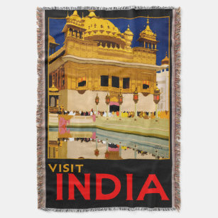 India travel poster indian vintage art throw blanket