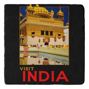 India travel poster indian vintage art trivet