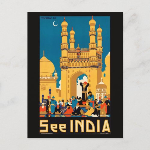 India Travel Poster postcard